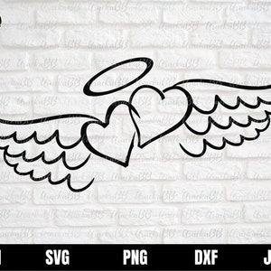 Wings Outline Heaven Svg, Angel Wings Svg, Memorial Svg, Wings Svg, Angel Svg, Heart Svg for Silhouette Cricut