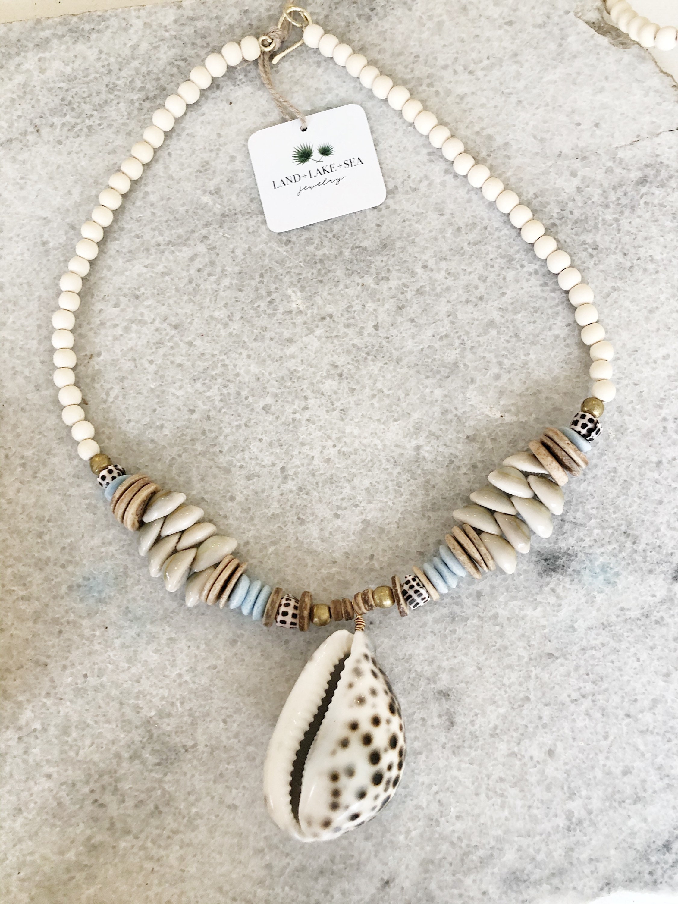 Tiger Cowrie Shell Pendant Necklace W fair Trade African Brass