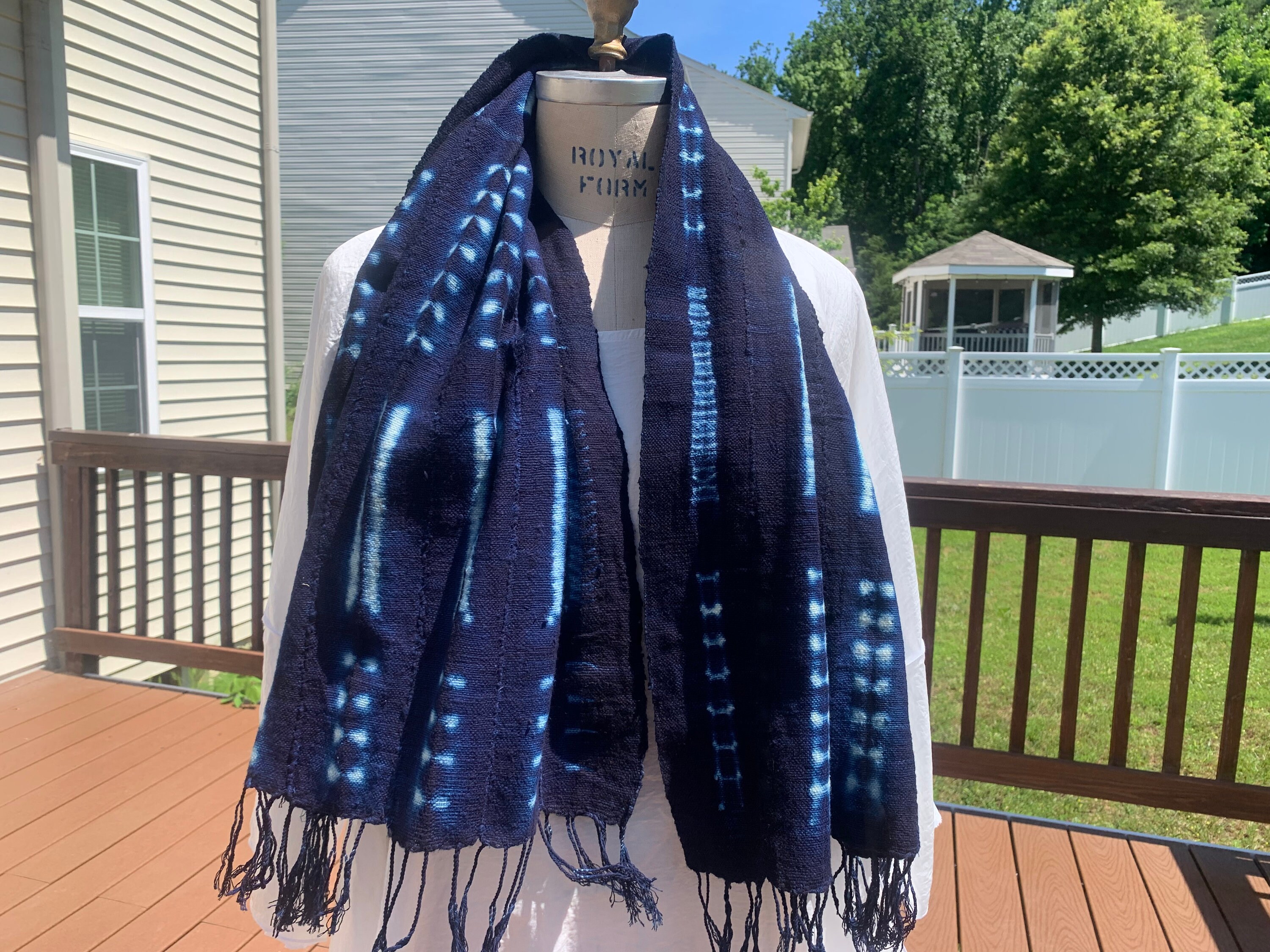 インディゴ ヴィンテージ 藍染め アフリカン 大判 ストール