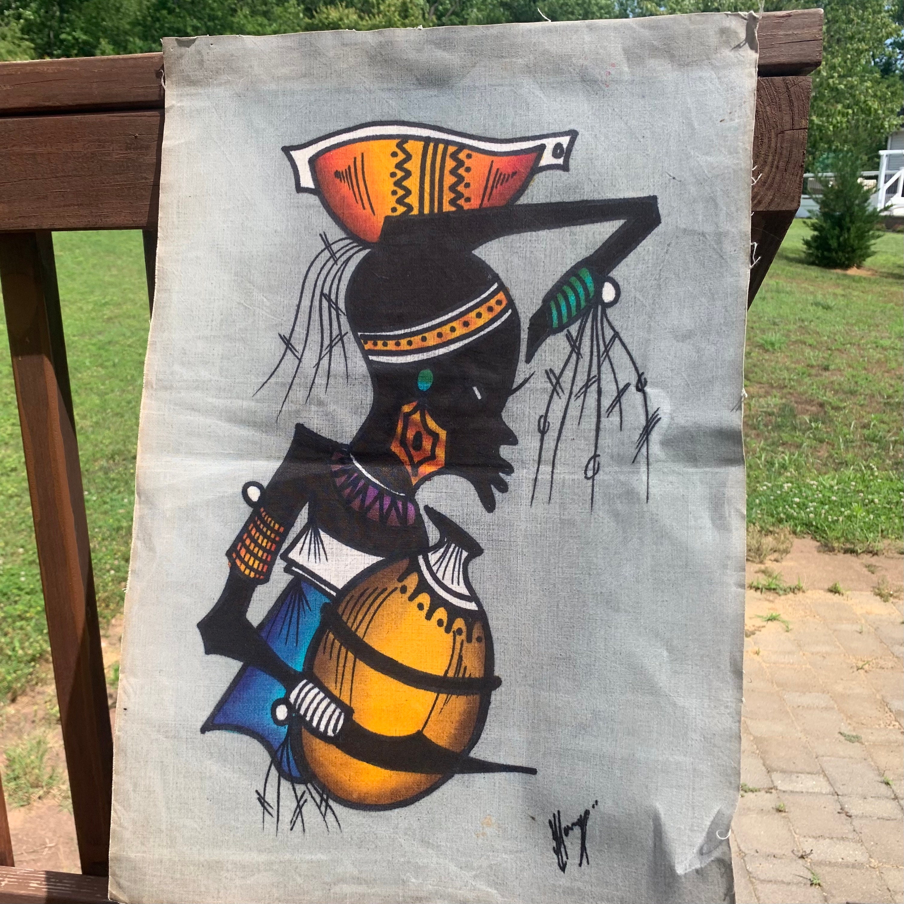 アフリカ ケニア 手描き バィック 絵画 No.2 飾り布 ろうけつ染め