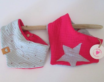 Two trendy baby cuddly towels age approx. 4-14 months (pink with star) and 3-6 months (rainbows/ pink), with push button