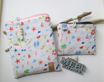 Two cool summer zipper bags inside made of softshell, for the beach, camping and Co. WITHOUT DECORATION