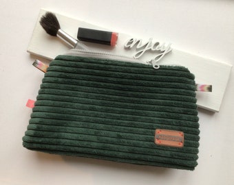 Wide cord bag/cosmetic bag, dark green, with loops for the version of a shoulder bag, strap NOT included!