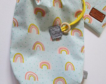 Zippered bag with glittering rainbows, with matching bag, see description