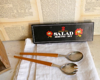 Old salad cutlery in original box, TOP condition, shabby, vintage, set table