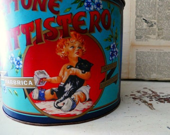 Vintage Alte Blechdose mit süßem Kindermotiv, Werbedose, Italien, shabby, vintage, Tante Emma, Requisite