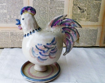 Vintage Huhn, Töpferware, Gartenstecker  Ostern, Hühnerfigur, Altes Huhn, Handbemalt, Landhaus, shabby