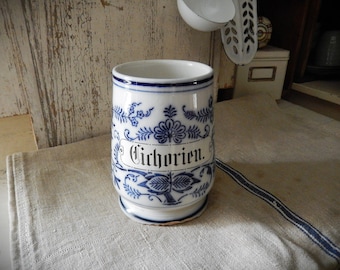 VINTAGE Alter Vorratsbehälter blauweisses Muster, Cichorien, Küchentopf, Aufbewahrung, shabby,Landhaus Requisite