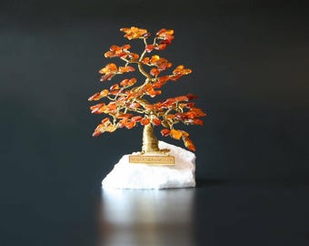Árbol de la suerte bonsái, árbol de la vida, árbol del dinero hecho de ámbar IV 16 cm Decoración Feng Shui hecha a mano