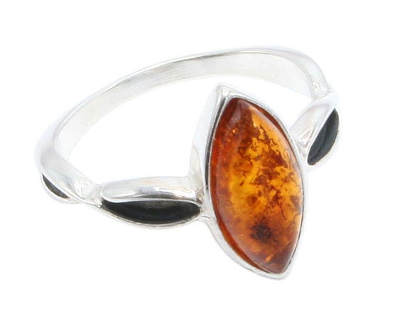 Bague En Argent 925 Et Ambre - Signée BOP, Taille 56, Occasion Avec Belle Patine
