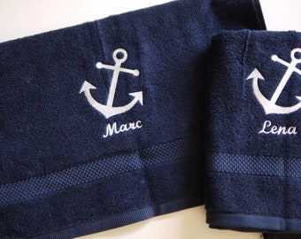 blue maritime embroidered towel/shower towel/guest towel ANKER, personalized, sauna towel, bath towel, beach towel, name, gift idea