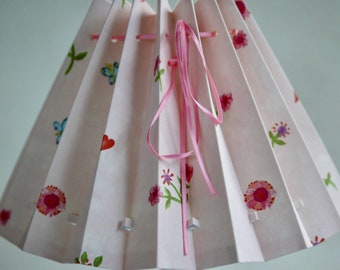 Lampshade for table lamp, table lamp, pleated, folded, romantic flowers and butterflies for children's room girls