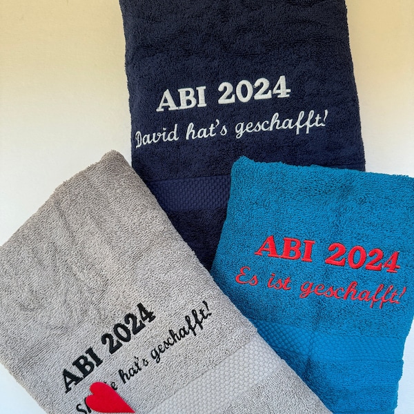 personalisiertes Handtuch ABI 2024, Geschenk zum Abitur, Handtuch, Badetuch, Duschtuch, Strandtuch mit Namen - Verschiedene Farben -