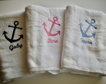 maritime towel ANKER personalized, 3 sizes, white towel with embroidery, embroidered with name, beach towel, bath towel, gift idea