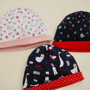Children&#39;s beanie hat, children&#39;s hat, reversible hat, reversible beanie, hat, children&#39;s beanie hat, head circumference 47-50 cm, various patterns