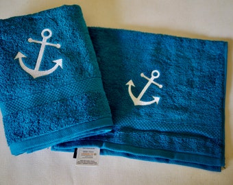 Maritime guest towel, hand towel, bath towel with anchor design, bath towel, beach towel, sauna towel, petrol-white, gift