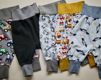 Baby pants, pump pants for baby size. 80 different patterns, jersey pants for baby police, cars, sheep, tractors