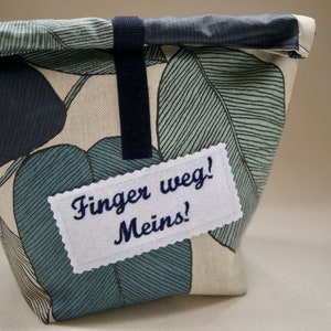 Lunch bag LEAVES with patches or personalized, lunch box, oilcloth bag for lunch, snack, snack, breakfast, wet bag Blau