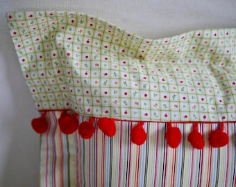 Cushion cover with standing hem flowers & stripes