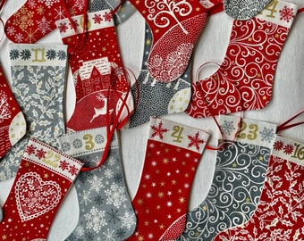 Advent calendar 24 small Santa socks SCANDI, 24 small stockings socks for Advent calendar, fillable with small items, with ribbon