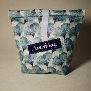 Lunch bag, lunch box with ginkgo white blue, oilcloth bag Japanese leaves, snack bag, snack bag with patch, Japanese pattern
