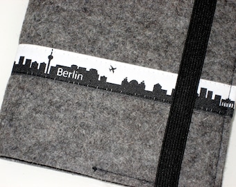 DIN A6, A5, A4 notebook Skyline BERLIN with book cover wool felt - 3 sizes, book bag, book cover felt, felt cover notebook, grey