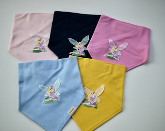 Neckerchief for children with names, elves and fairies, free personalization, personalized triangular scarf child, cotton