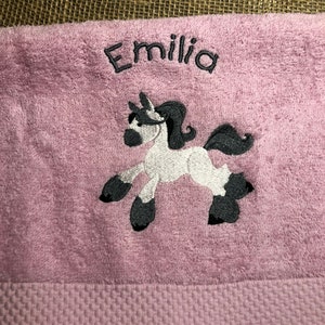 personalized towel, shower towel HORSE berry-colored, embroidery horse, embroidered children's towel with name, gift idea child image 3