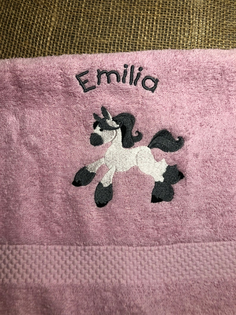 personalized towel, shower towel HORSE berry-colored, embroidery horse, embroidered children's towel with name, gift idea child image 3