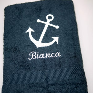 maritime towel/bath towel/guest towel ANCHOR personalized, dark grey, anthracite, embroidered with name, embroidery, anchor embroidery image 4