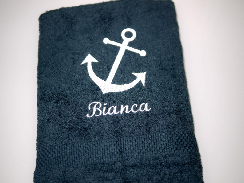 maritime towel/bath towel/guest towel ANCHOR personalized, dark grey, anthracite, embroidered with name, embroidery, anchor embroidery image 4