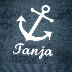 maritime towel/bath towel/guest towel ANCHOR personalized, dark grey, anthracite, embroidered with name, embroidery, anchor embroidery image 6