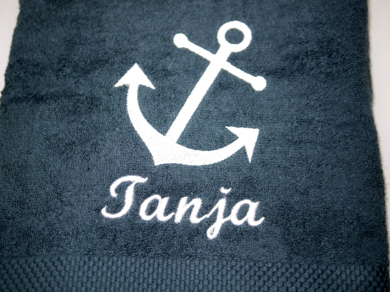 maritime towel/bath towel/guest towel ANCHOR personalized, dark grey, anthracite, embroidered with name, embroidery, anchor embroidery image 6