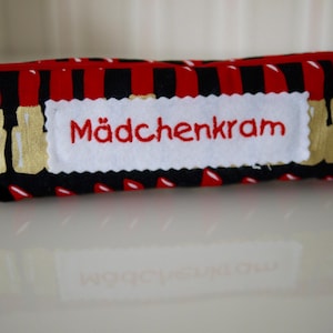 kleine Kosmetiktasche Mädchenkram, Lippenstifte schwarz-rot-gold, kleine Tasche, Stofftasche, Täschchen, Schlamperle, Stiftetasche, Geschenk