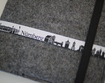 Skyline NUREMBERG book cover wool felt with notebook - 3 sizes, book cover felt, gray, anthracite, notes, sketchbook