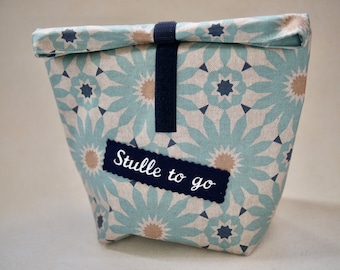 Lunch bag flowers beige-turquoise-blue, oilcloth bag, lunch box, breakfast bag, snack bag, snack bag