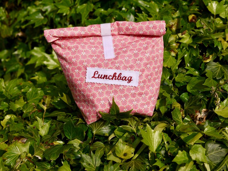 Oilcloth bag, lunch box, lunch bag ornaments rose-mustard yellow, for school, work, university, excursion, snack, snack, breakfast sandwich image 1