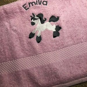 personalized towel, shower towel HORSE berry-colored, embroidery horse, embroidered children's towel with name, gift idea child image 2