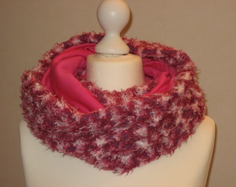 warm LOOP, tube scarf, scarf, shaggy fleece & jersey pink-purple, women's neckerchief, loop scarf, original, unique