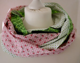 Women's neckerchief, traditional LOOP, tube scarf, scarf, scarf, Oktoberfest, roses & checks, pink-green
