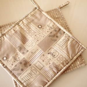 2 pot holders cutlery taupe-cream, pot holder set, oven glove, handmade pot holder, sewn pot holder, housewarming gift, gift