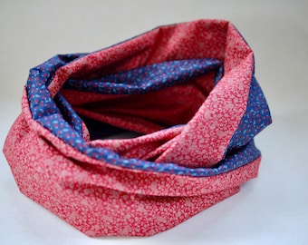 Traditional loop LOOP, scarf women, loop scarf, tube scarf, dark blue red floral, traditional scarf, traditional loop, flowers