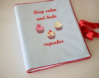 Book cover with ring binder, recipe book CUPCAKES, cookbook, baking book muffins, embroidered book cover, book cover, embroidery picture, embroidery, gift