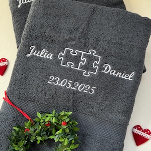2 towels or bath towels for the wedding, personalized, PUZZLE, towel with name, gift for wedding, silver wedding, wedding anniversary