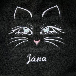 dark grey towel, bath towel CAT, cat head, personalized, embroidery, embroidered, with name, gift, cat lover