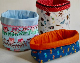Fabric basket, storage basket, children's utensil, fabric basket different patterns: pirates, owls, seahorses