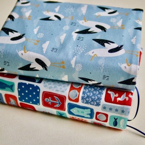 maritime book cover for paperbacks, bound books, hardcover, variable seagull, anchor, sailing ship, lighthouse, gift, book cover fabric