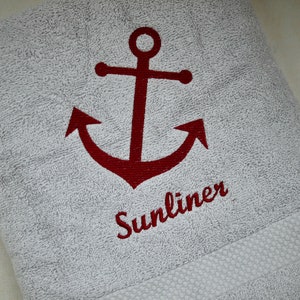 Towel, bath towel, guest towel ANCHOR, personalized towel, light gray-wine red, embroidered maritime towel with name, gift