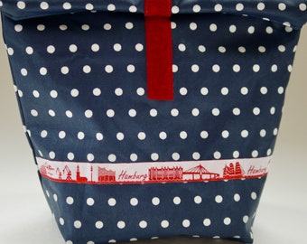 blue lunch box Skyline Hamburg, oilcloth bag, breakfast bag, lunch bag, snack bag, snack bag HAMBURG