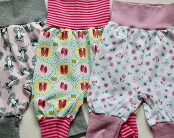 Girls baby pants size 62/68, bloomers, rompers, jersey pants baby, gift for birth, clothing girls, ballet, raccoon, flowers